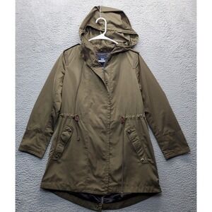 Gap Parka Coat Women's Petite XS Green Lined Hooded Snap Front Inside‎ Full Zip